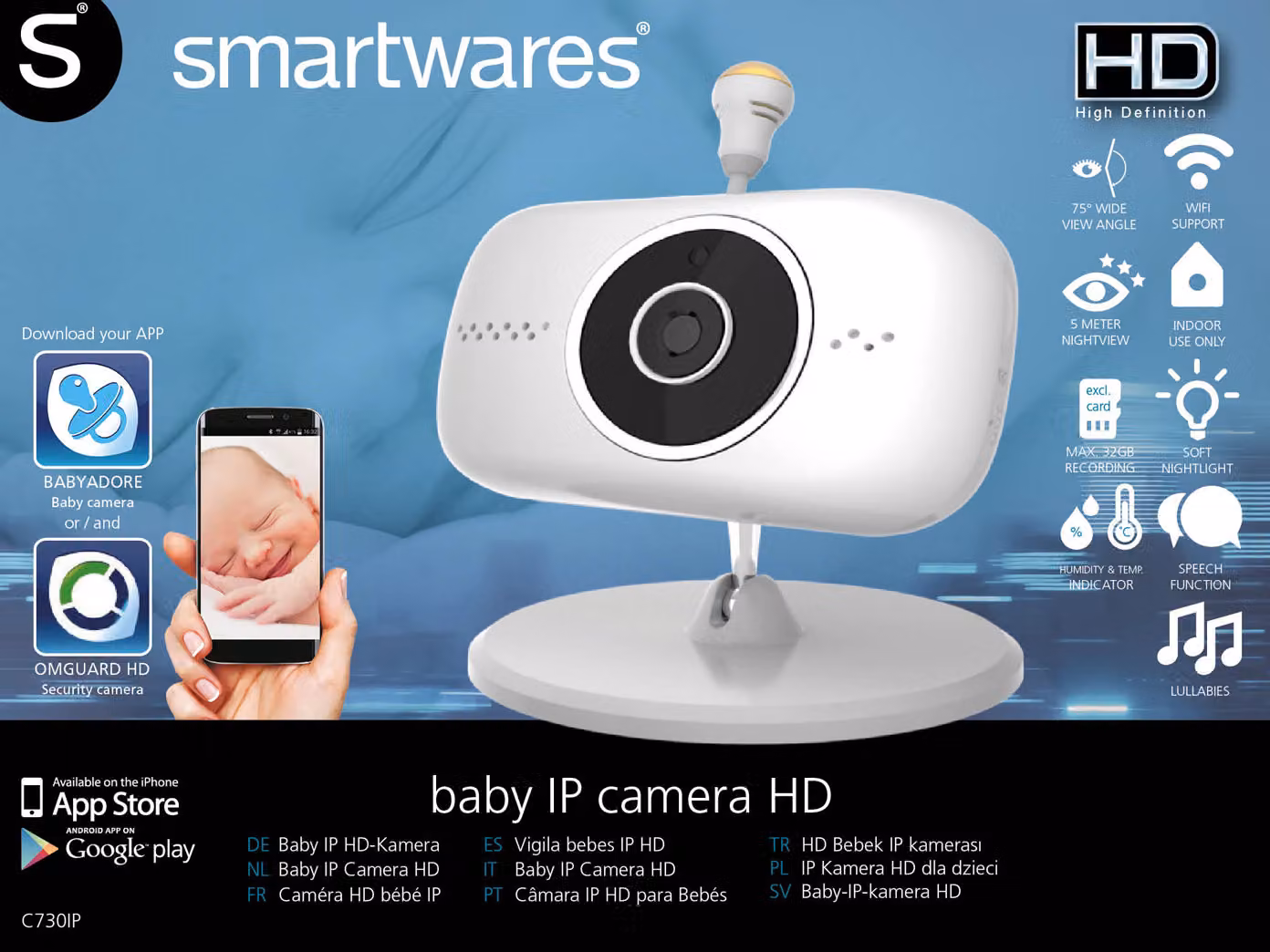 Telecamera IP di rete, sensore di temperatura e umidità, luce notturna IOS + Android