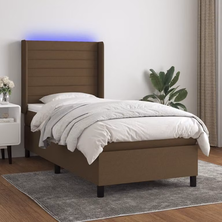 Maison Exclusive - Letto a Molle Materasso e LED Marrone Scuro 90x200cm in Tessuto