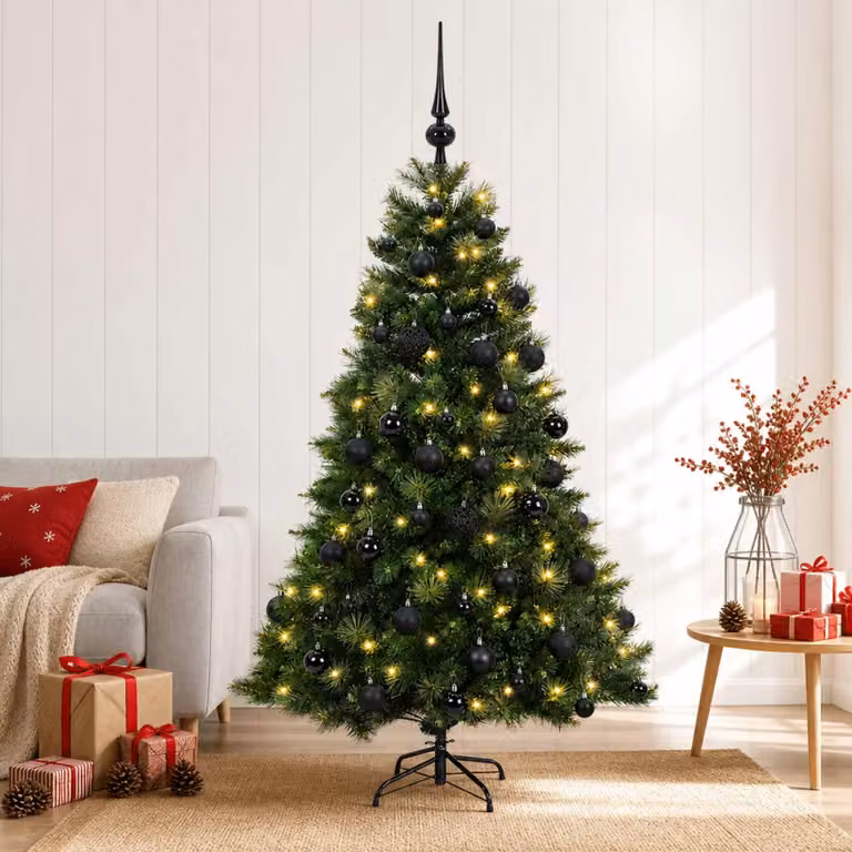 Albero di Natale artificiale con decorazioni natalizie, altezza 150 cm, 150 luci LED