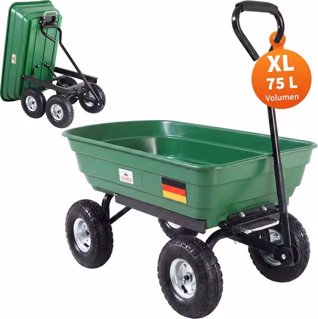 Carrello da Giardino Gardebruk Ribaltabile Verde e Nero con Capacità 75L e Portata 300kg – 1
