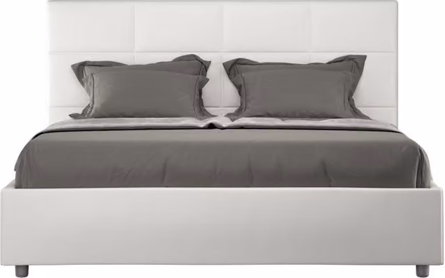 Letto imbottito Matrimoniale 160x200 cm Mika - Bianco,Similpelle,Senza rete