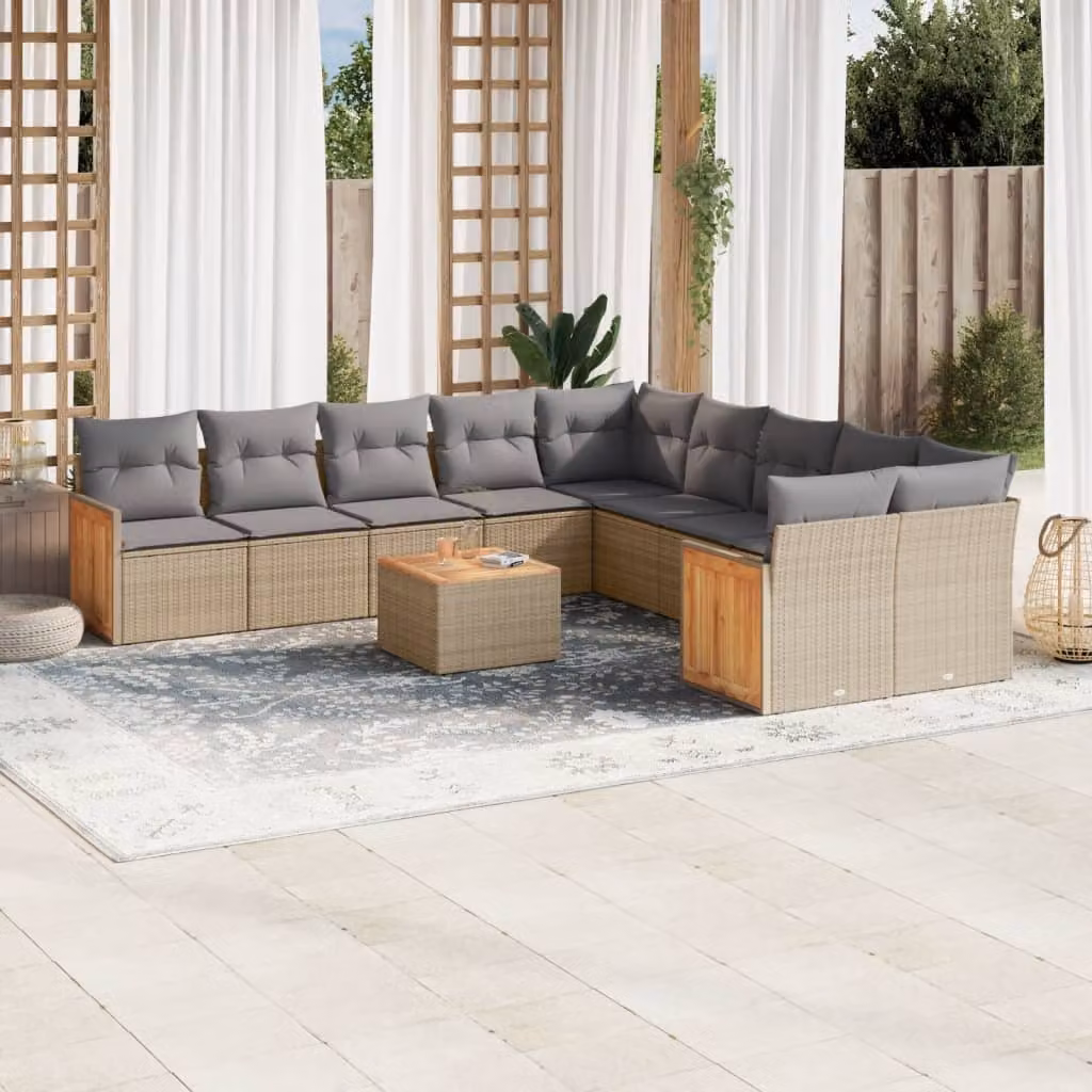 vidaXL Set Divani da Giardino 11 pz con Cuscini Beige e Grigio in Polyrattan e Acciaio