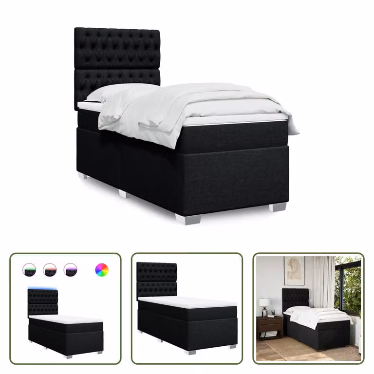 The Living Store Letto a molle con materasso nero 80x200 cm in tessuto