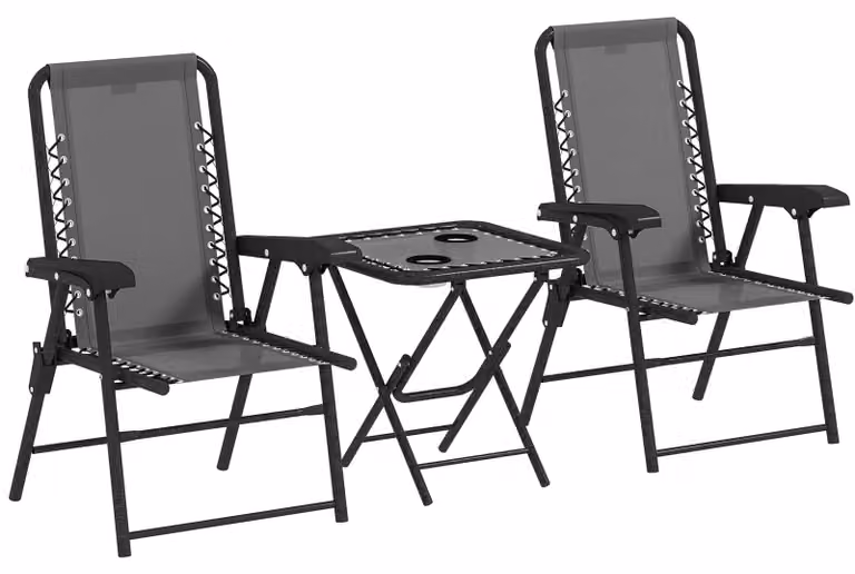 Set da bistrot – Arredamento da giardino – 3 pezzi – Acciaio con rivestimento in polvere – Pieghevole – 2 posti a sedere – Grigio scuro