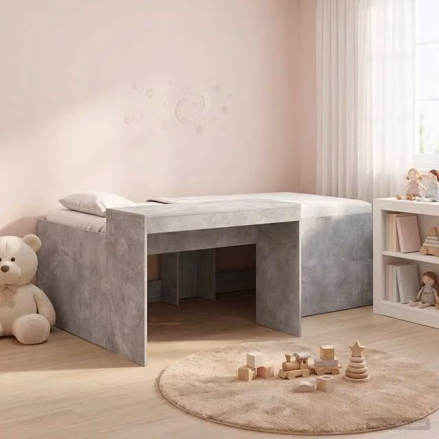 Letto alto per bambini con scrivania Grigio Cemento 3422662