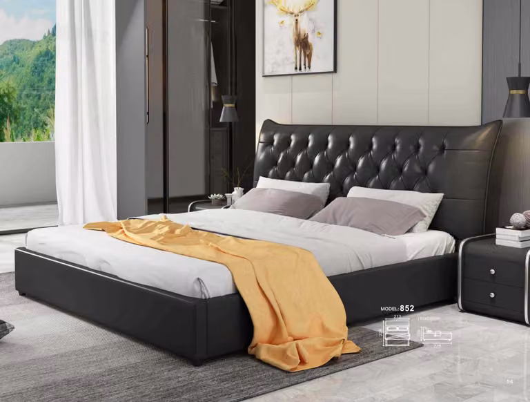 Designer Doppelbett Bett Betten Schlafzimmer Leder Hotel Luxus Polster 180x200cm