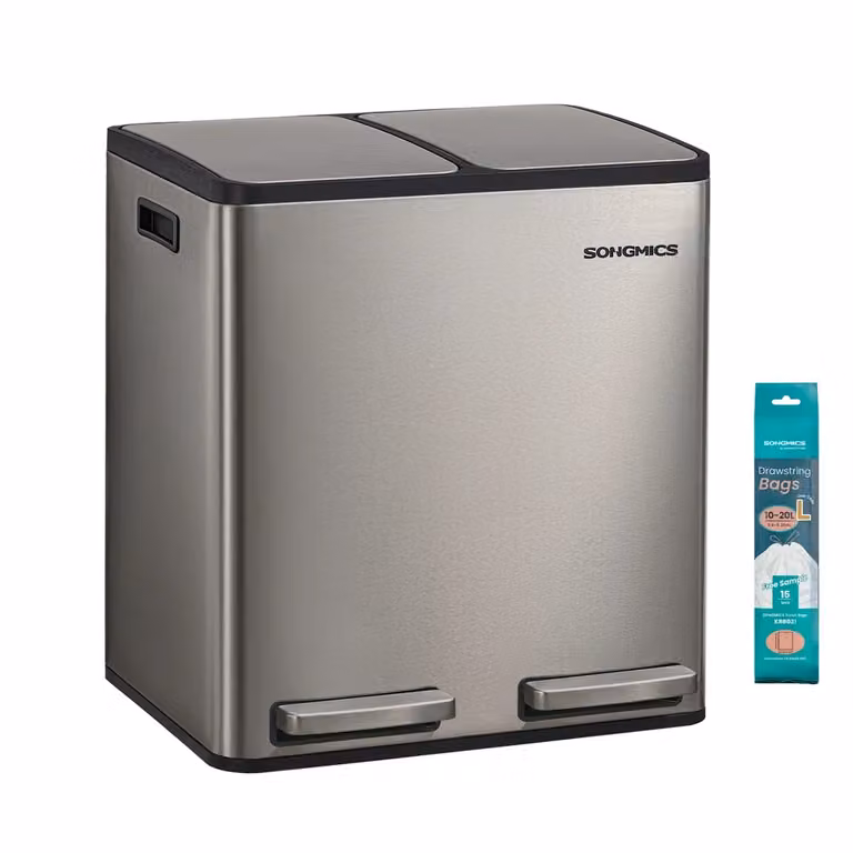 Cestino da Cucina per Raccolta Differenziata con Coperchio e Maniglie, 2 x 15 L / Argento