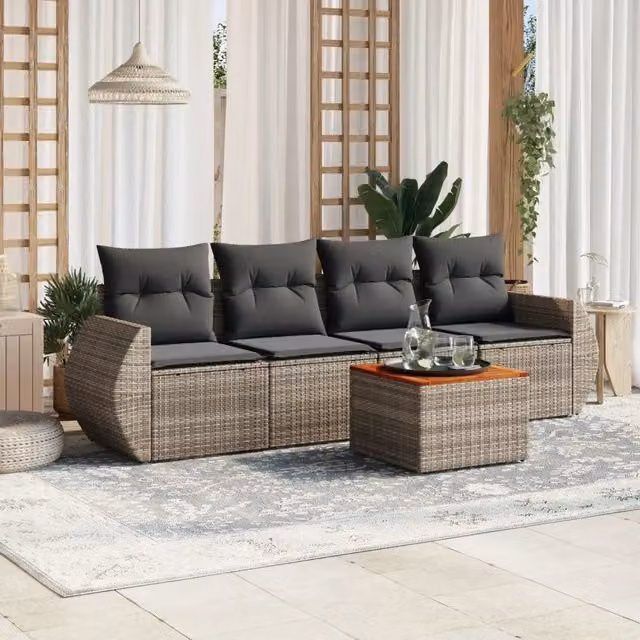 Set Divano da Giardino 5 pz con Cuscini Grigio in Polyrattan 3224884