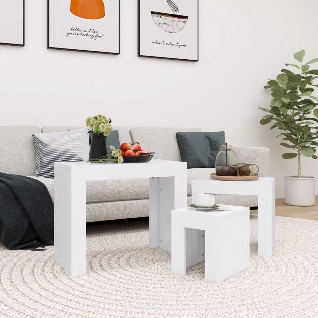 vidaXL Set di tavoli 3 pezzi in legno bianco - Set di tavoli - Set di tavoli - Tavolino da caffè - Tavolini da caffè