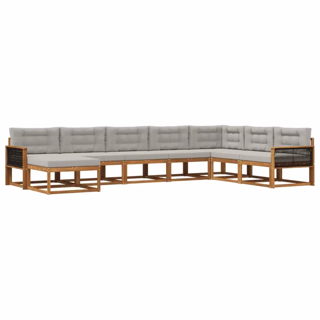 Set di divani da esterno a L vidaXL in legno di acacia con 8 pezzi, beige e grigio – 2