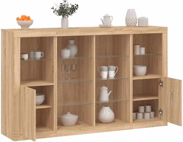 Set di 3 credenze moderne vidaXL in legno color rovere con illuminazione LED integrata per la tua sala da pranzo