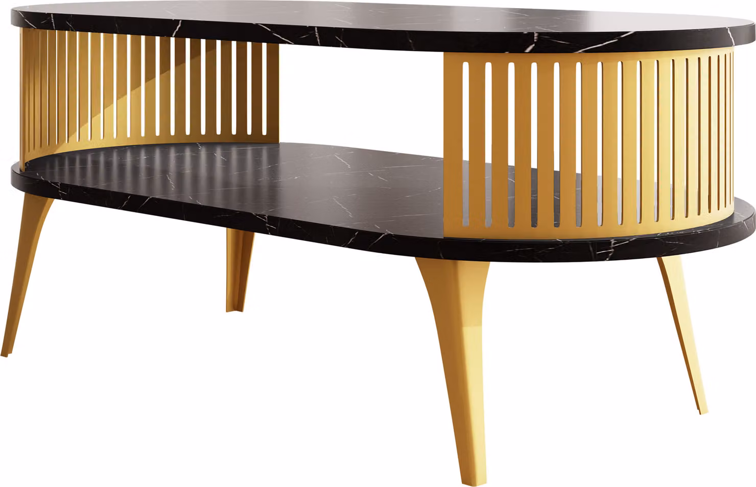 MIRJAN24 Tavolino da salotto Roenni Oval Gold, tavolino da salotto, gambe e fianchi in acciaio (colore: oro / nero Pietra Grigia)
