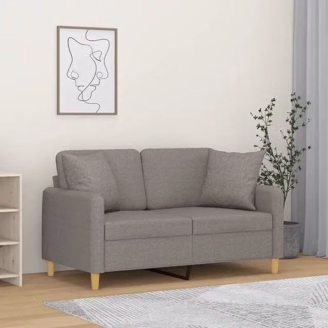 Divano a 2 posti moderno vidaXL in tessuto beige o grigio con cuscini e struttura in metallo L: 138 cm, P: 80 cm, H: 77 cm