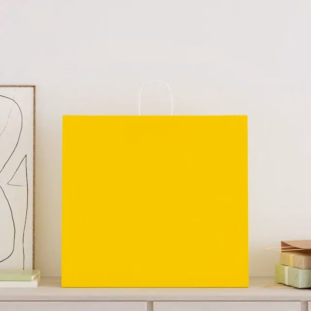 Sacchetti di carta con manici gialli DESIGN IN, confezione da 250 pezzi, L: 54 cm, P: 15 cm, H: 49 cm