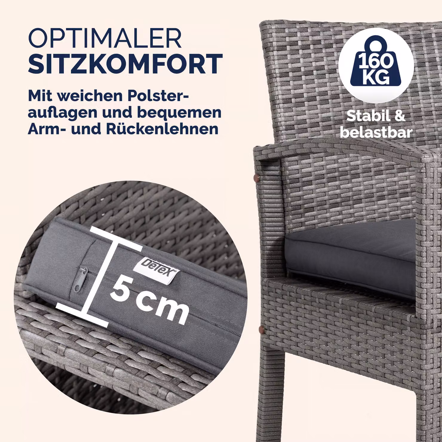 Set da giardino Casaria composto da 4 pezzi in polyrattan e vetro, colore grigio antracite – 3