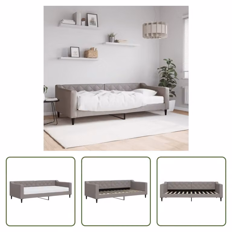 The Living Store Letto da giorno con materasso Taupe 90x200 cm in tessuto