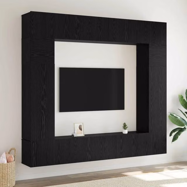 Set mobile TV 8 pz Rovere Nero Legno ingegnerizzato 3332585