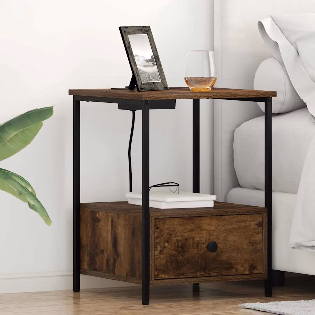 Armadio da Notte vidaXL in Rovere Fumé Marrone L: 42 cm, P: 41 cm, H: 56 cm