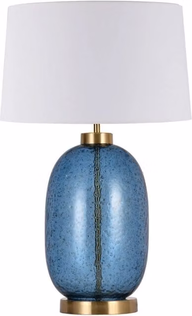 Lampada da tavolo Amur Light Prestige blu, bianca e oro con paralume in tessuto e vetro, attacco E27, Altezza: 58 cm