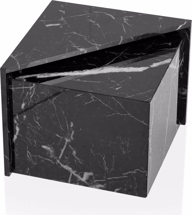 WOHNLING tavolino da caffè set di 2 MONOBLOC tavolino da divano nero lucido con aspetto marmoreo tavolo da salotto angolare tavolo da salotto nidificante