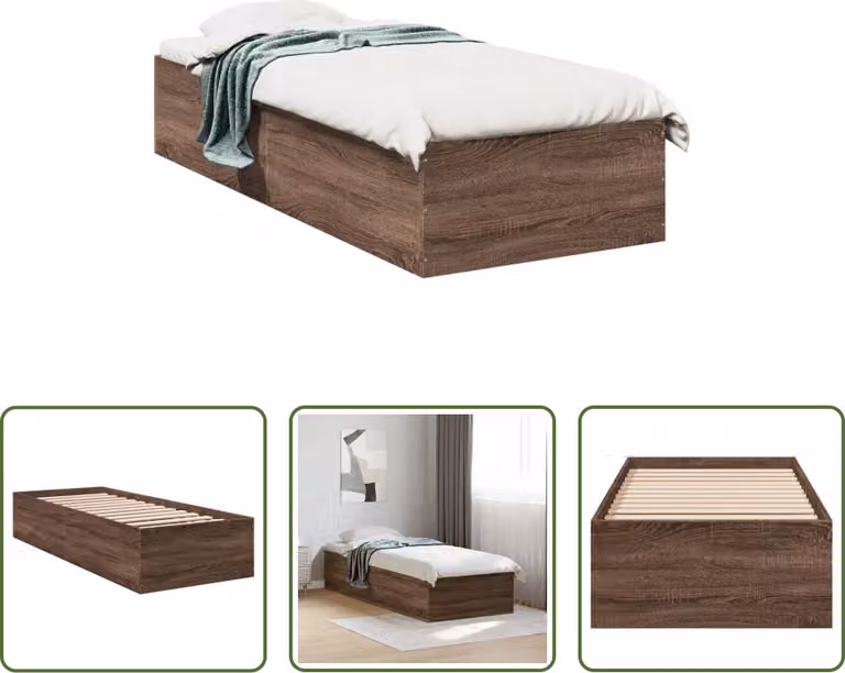 The Living Store Struttura per letto in rovere marrone 100x200 cm materiale a base di legno