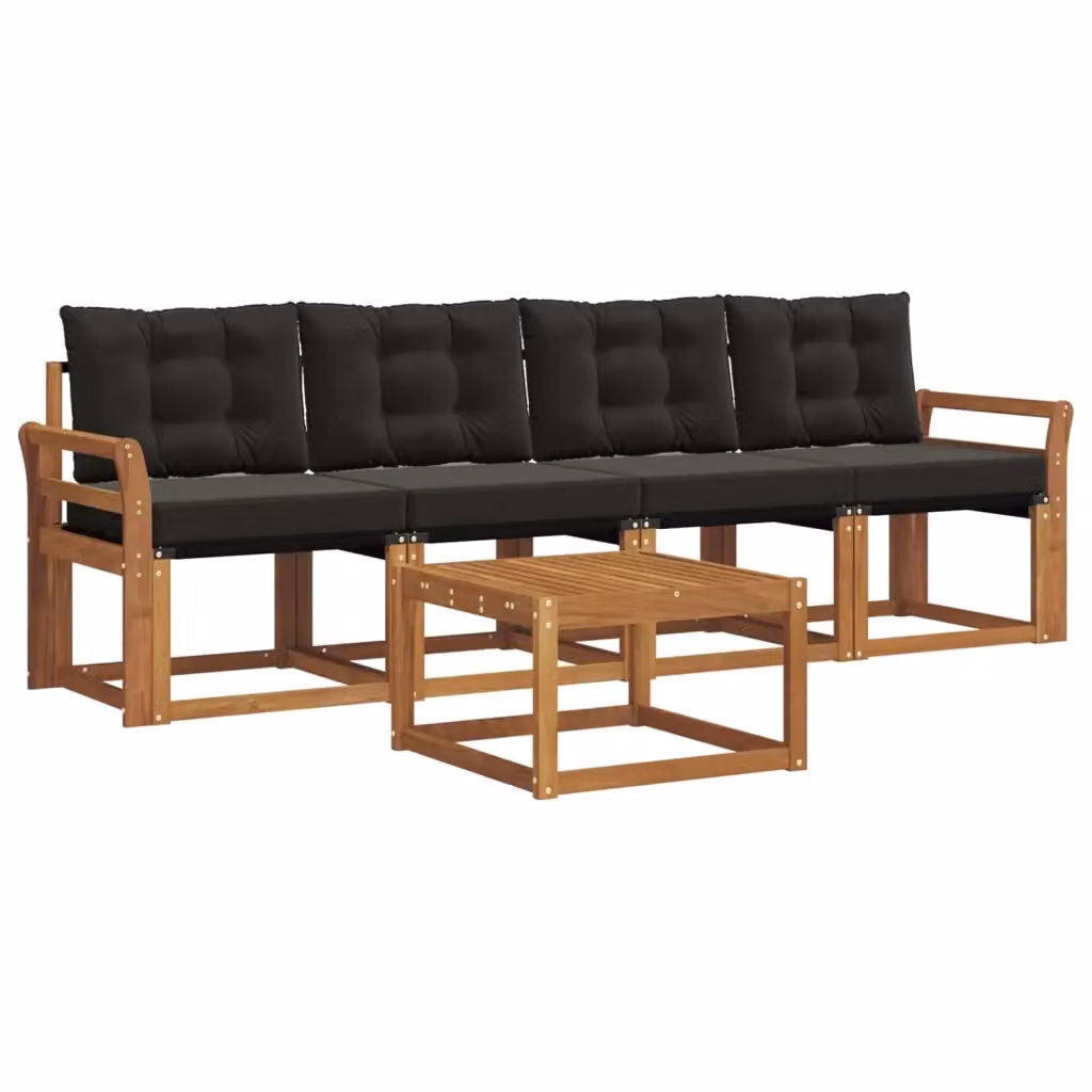 Set di divani da esterno vidaXL in legno di acacia e textilene con tavolino da caffè, colore marrone e nero – 2