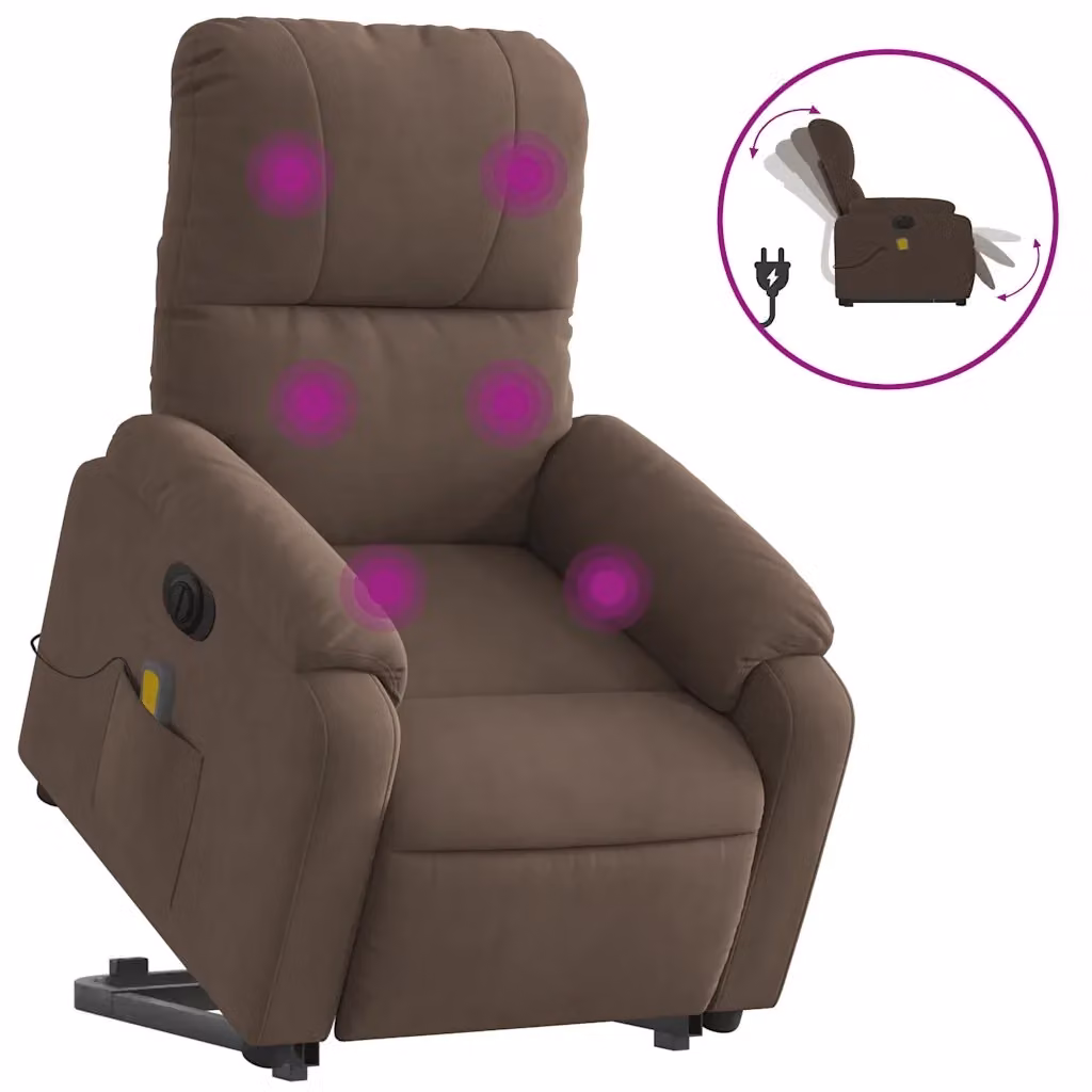 Poltrona a Rialzo Reclinabile con Assistenza Elettrica vidaXL in Microfibra Marrone per Senior – 2