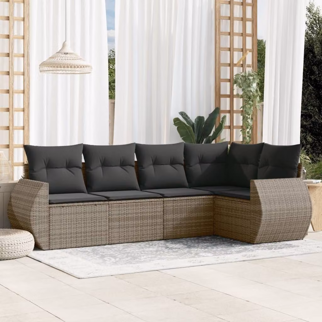 Maison Exclusive - Set Divano da Giardino 5 pz con Cuscini Grigio in Polyrattan