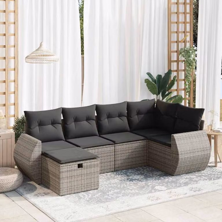 Maison Exclusive - Set da giardino 6 pezzi con cuscini Grigio Poly Rattan