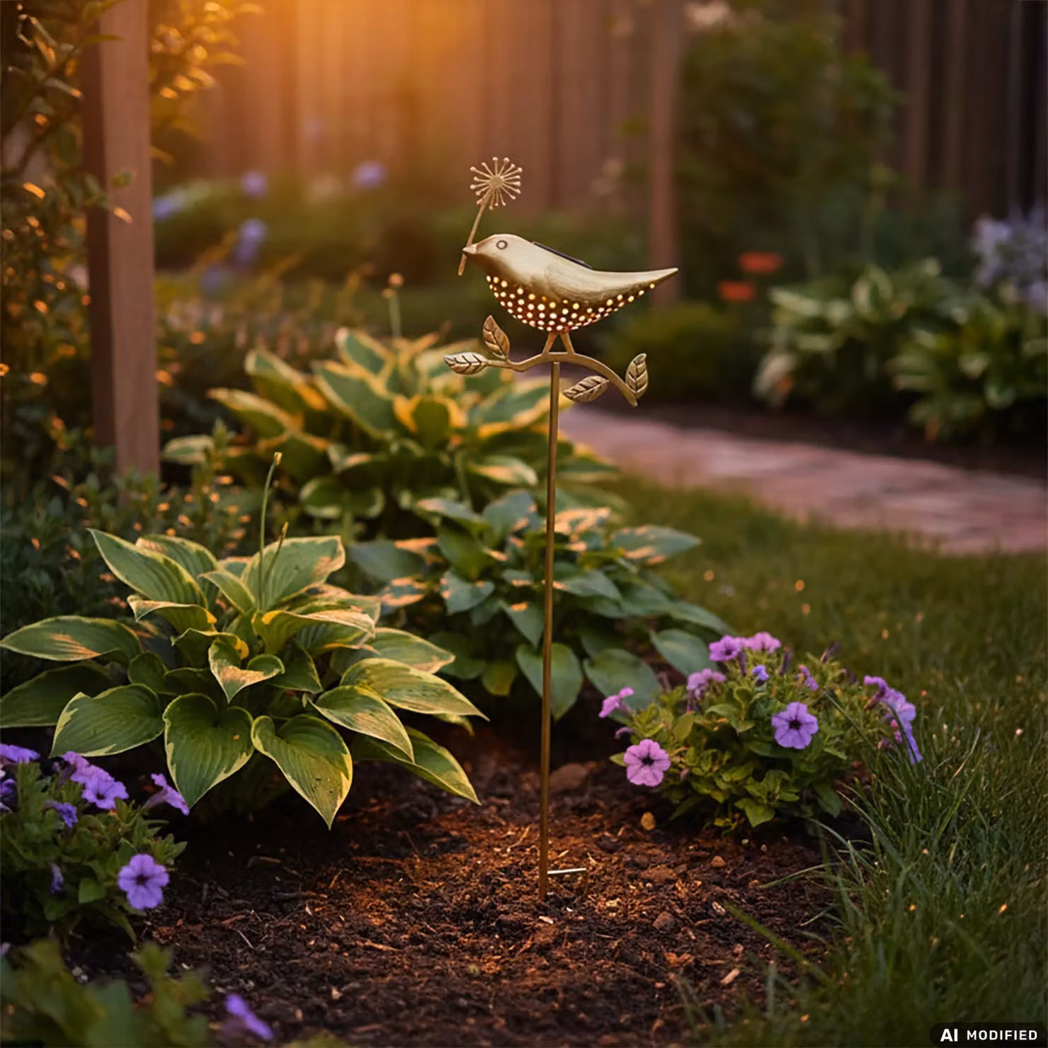 Lampada Solare LED da Giardino Dictrolux con Uccellino Decorativo, Colore Oro/Ottone, Altezza: 80 cm – 2