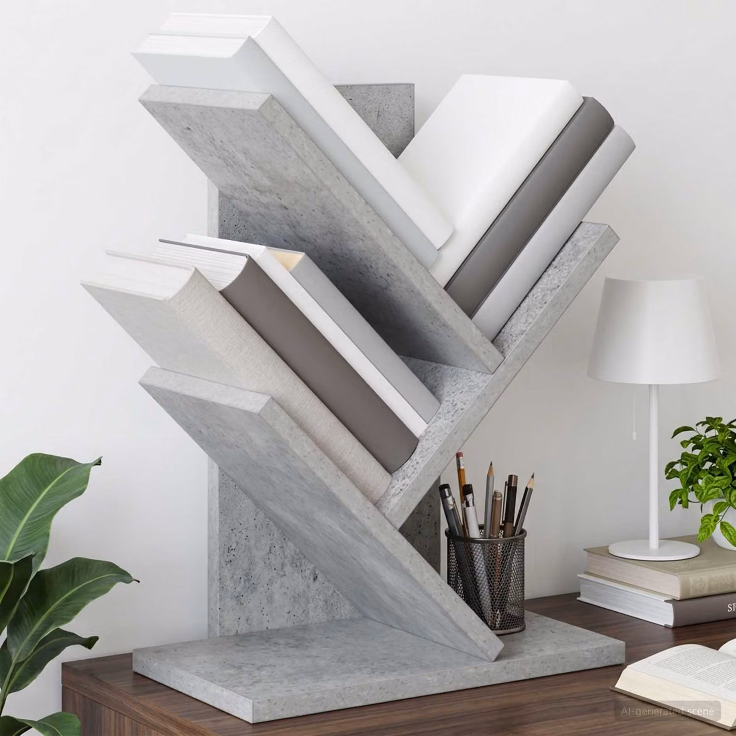 Scaffale per Libri a Forma di Albero vidaXL, 3 Strati, Grigio, L 30 cm x P 18 cm x H 40 cm