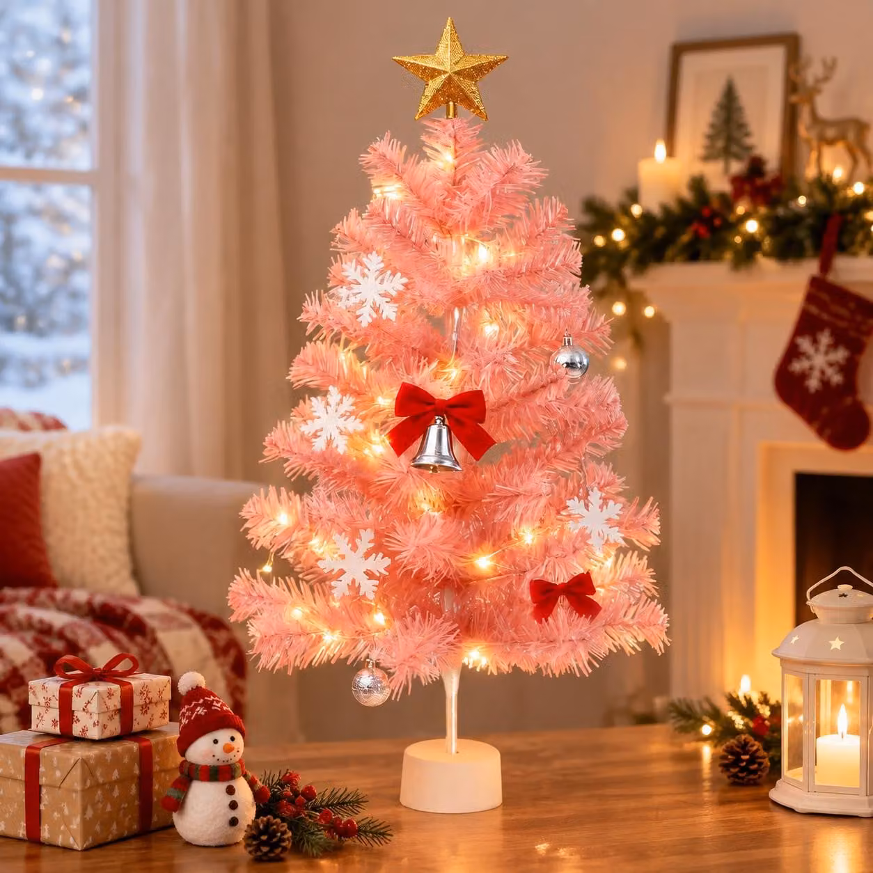 ZMH Albero di Natale artificiale Mini albero di Natale rosa 60 cm Albero di Natale aghi in PVC per decorazione natalizia interna Dotato di un robusto supporto