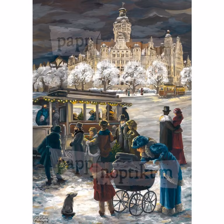 Calendario dell'Avvento in stile retrò con immagini: Lipsia - Gita al Nuovo Municipio 38 x 27 cm