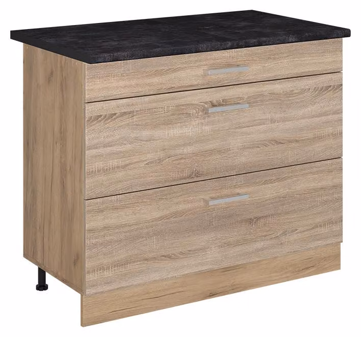 Mobiletto base per cucina Vicco R-Line Sonoma/Rovere dorato 100 cm piano di lavoro Antracite, Model 71648