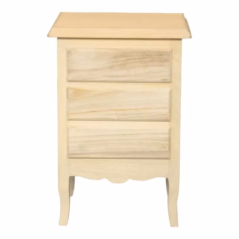 Comodino con 3 cassetti in legno di faggio grezzo Mobili 2G L: 43 cm, P: 32 cm, H: 64 cm