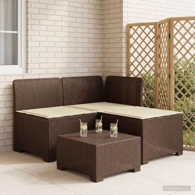 Divano da esterno-Divano da Giardino 3 posti con cuscini in look rattan PP 653065