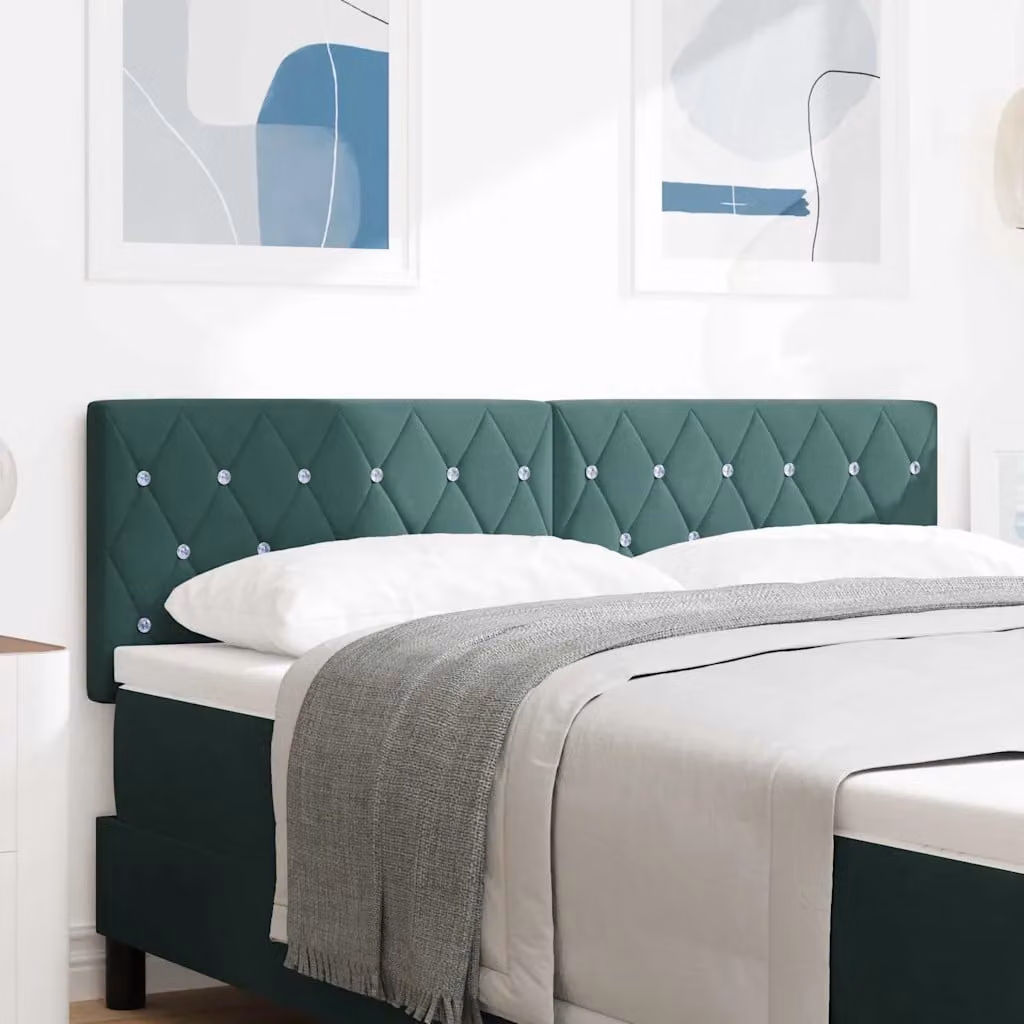 Testiera per letto vidaXL in velluto verde scuro con illuminazione LED integrata, Larghezza: 144 cm
