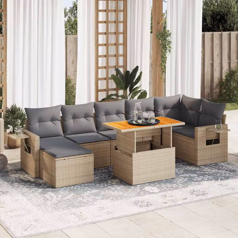 vidaXL Set Divano da Giardino 8 pz in Polyrattan con Cuscini Beige e Grigio per Terrazza e Balcone