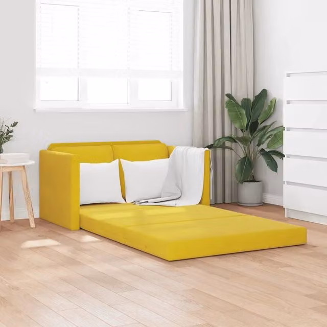 Divano Letto 2 in 1 vidaXL in Velluto Giallo con Struttura in Metallo e Cuscini, L/P/H: 122 x 204 x 55 cm