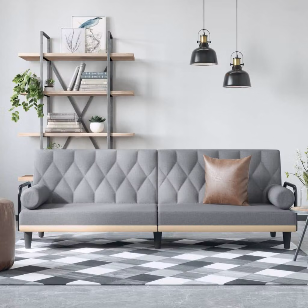 vidaXL Divano Letto Moderno con Braccioli in Tessuto Grigio L: 205 cm, P: 89 cm, H: 70 cm