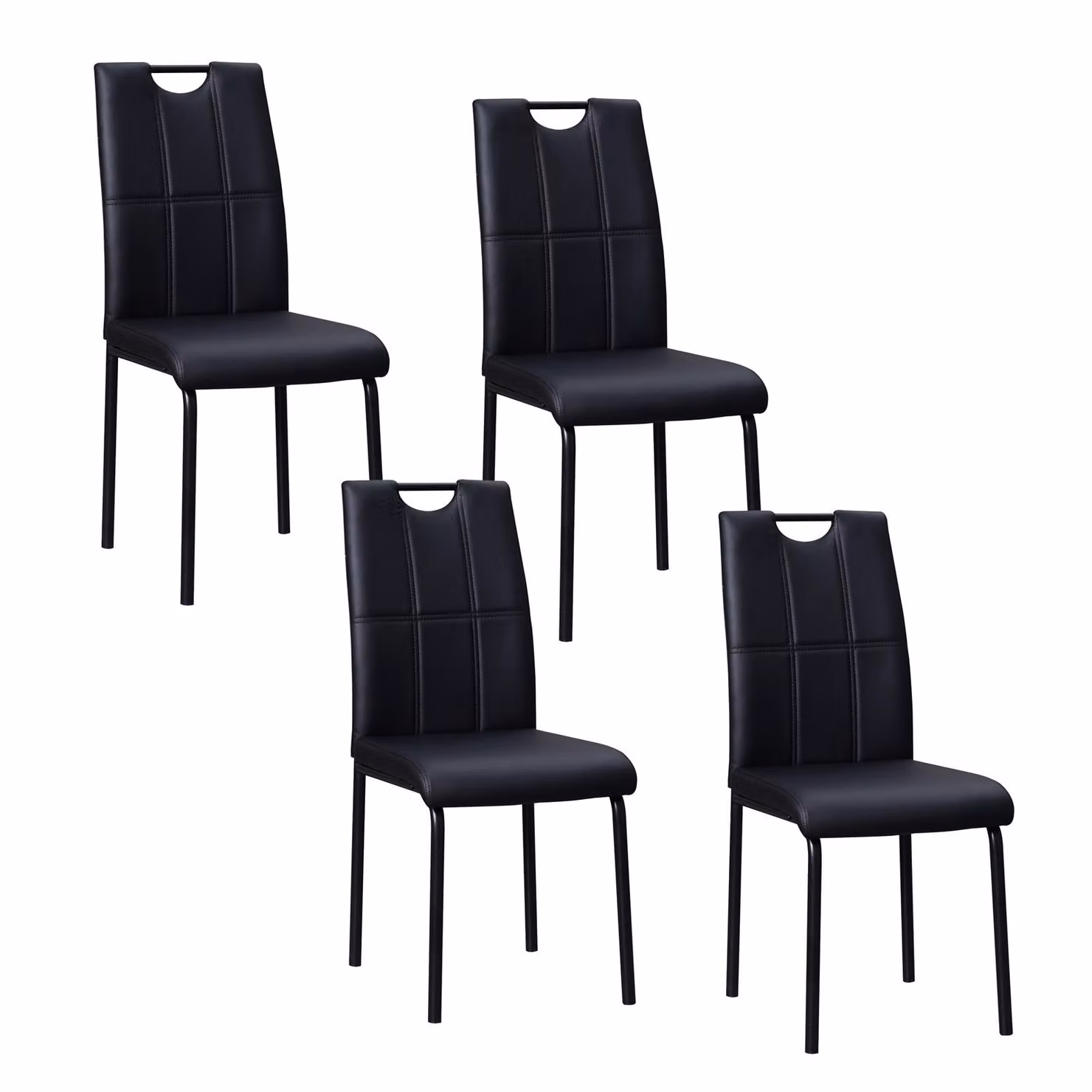 Sedia da pranzo Denton in Pelle finta nera, set da 4