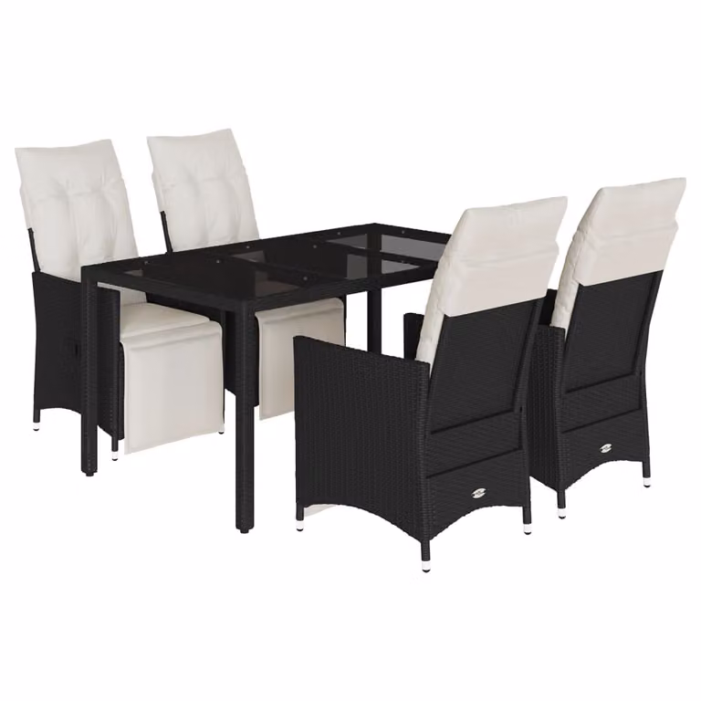 Set da Pranzo da Giardino 5 pz Nero con Cuscini in Polyrattan