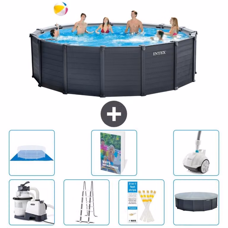 Pannello per piscina in grafite, modello Rund - 478x124 cm - composto da 6 elementi, codice S616
