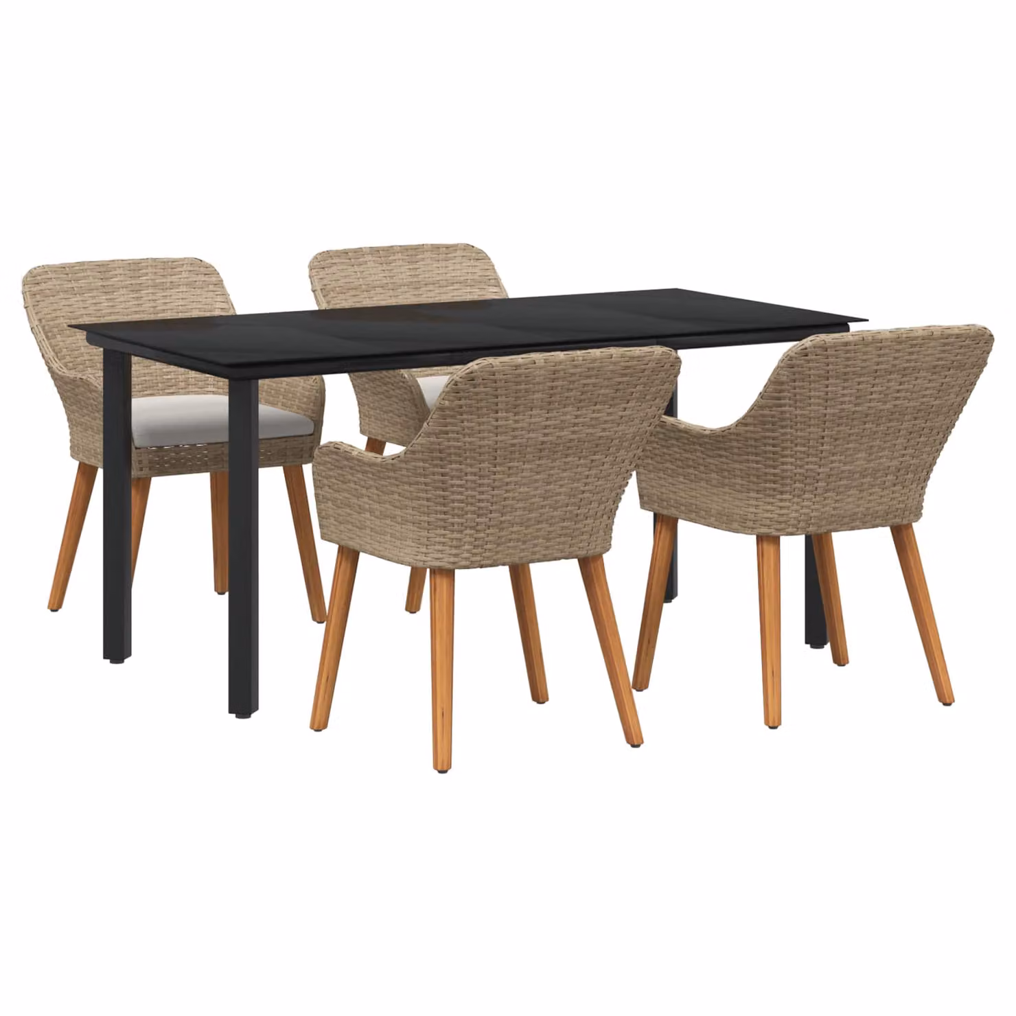 Set da pranzo per giardino e terrazza vidaXL in polyrattan beige con tavolo in vetro e 5 pezzi – 1