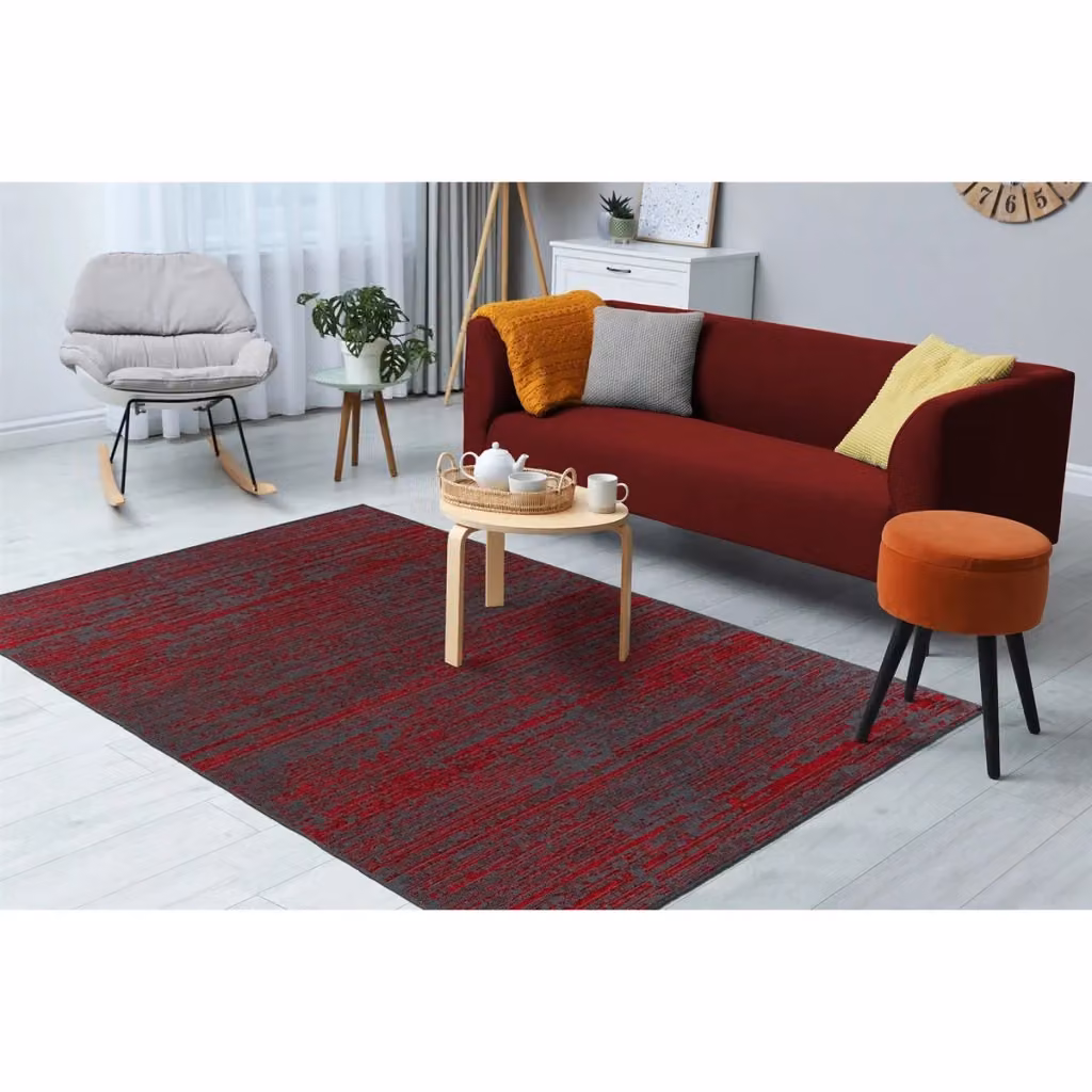 Tappeto moderno Kalevi 100 di KENDRA HOME in ciniglia rosso e grigio – 2