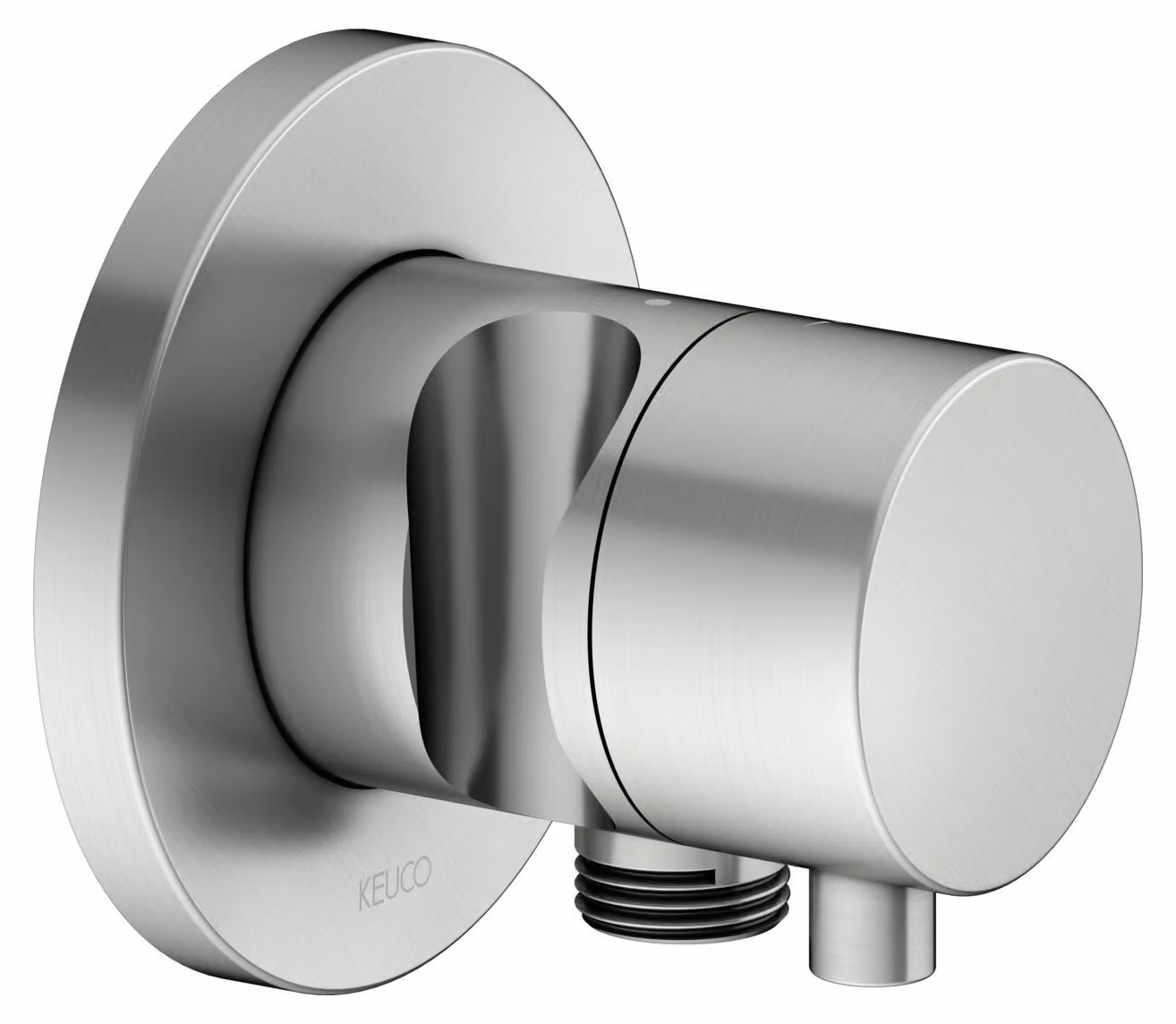 KEUCO IXMO robinet d'arrêt encastré, 1 consommateur avec raccord de flexible et support de douche avec poignée Comfort, rosace ronde, 59541061201, 59541061201