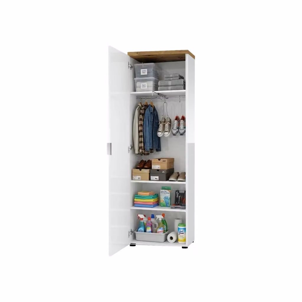 Armadio Multiuso Tani con 1 Anta e Appendiabiti, Bianco Lucido, H 190 cm x L 40 cm – 2