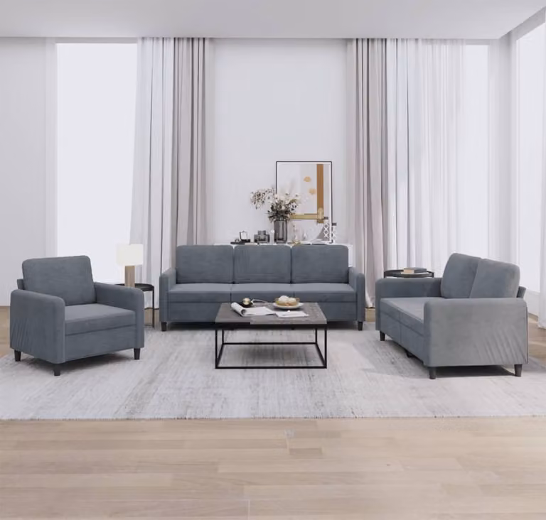 Maison Exclusive - Set divano 3 pezzi in velluto grigio scuro