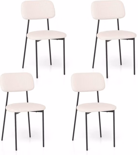 Set di 4 sedie da pranzo Design Mania in tessuto lino e cotone con gambe in metallo nero opaco, schienale curvo senza braccioli per cucina, soggiorno o ufficio