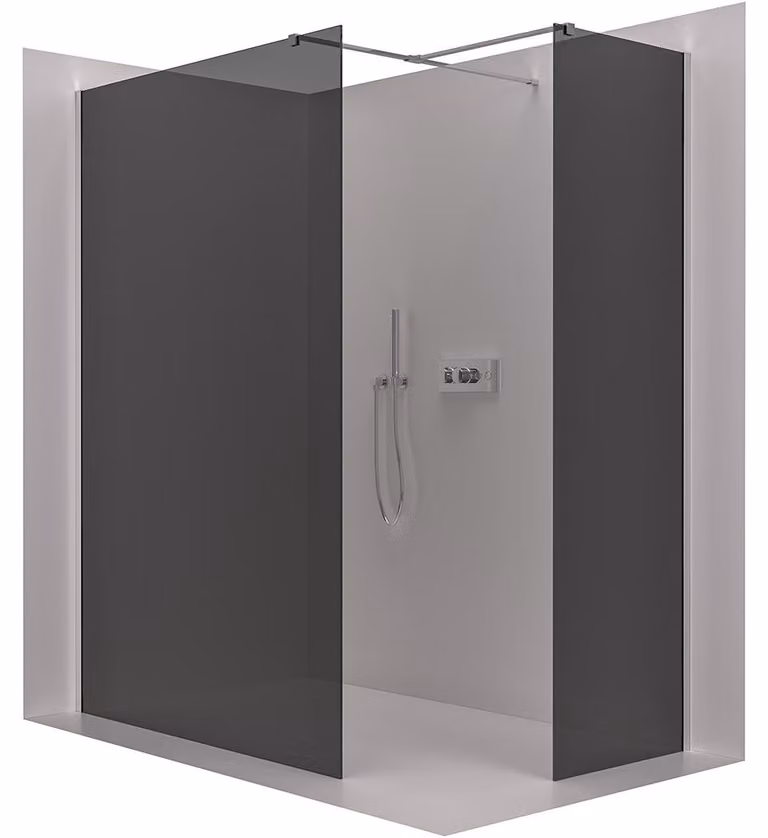 CERANO - Box doccia Walk-in Onyx T L/P - 8 mm - montante squadrato - cromo, vetro grafite - 140x140x200 cm